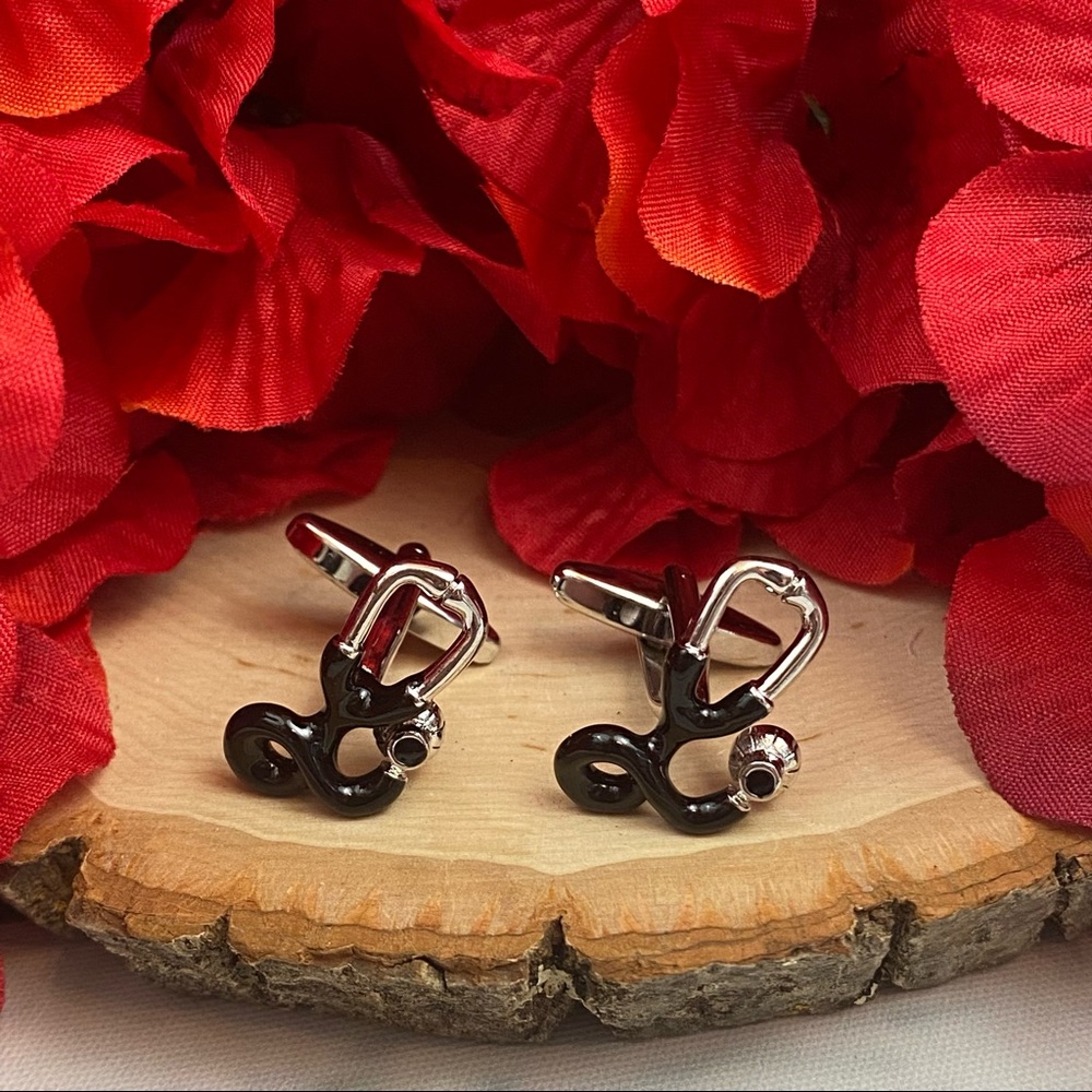 Black and Silver Stethoscope Cufflinks - Picture 5 of 16